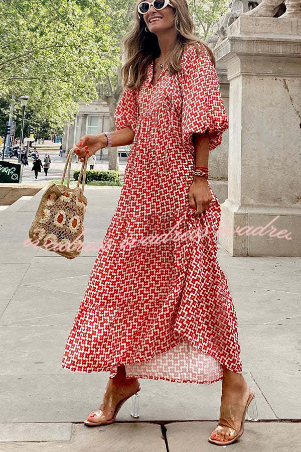 Fabulous Time Puff Sleeve Tiered Midi Dress