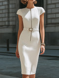 Structured Zip-Front Belted Midi Dress