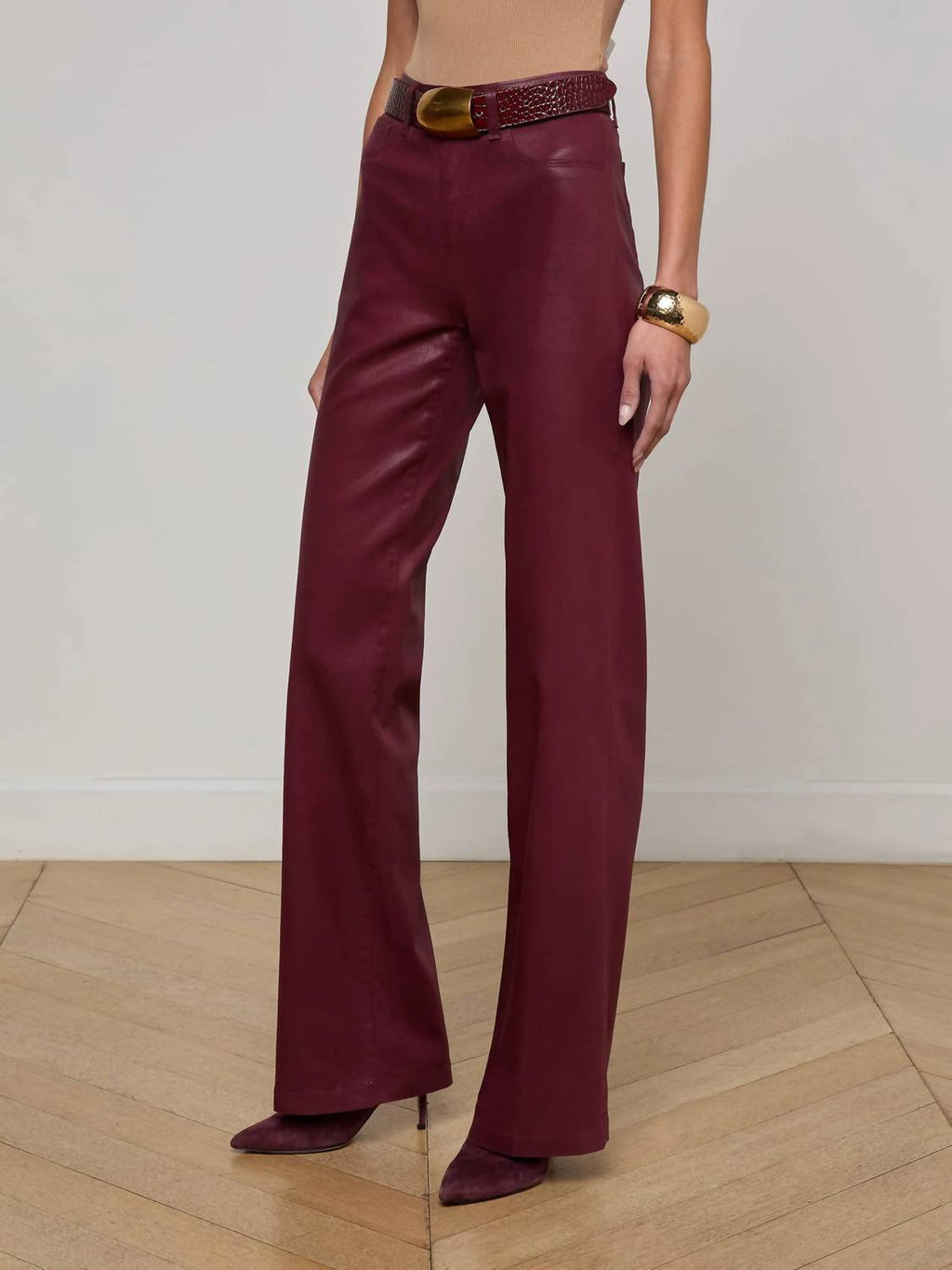 L'Agence - Clayton Coated Wide-leg Jean