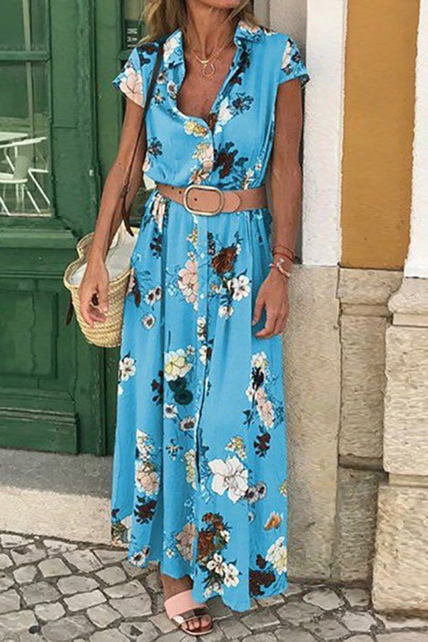 Foxy Lady Floral Shirt Midi Dress (belt Included)