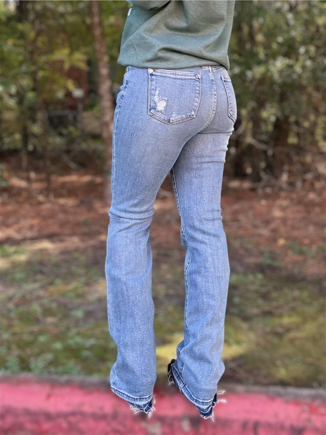 Judy Blue - Mid Rise Destroy & Released Hem Bootcut Denim Jean