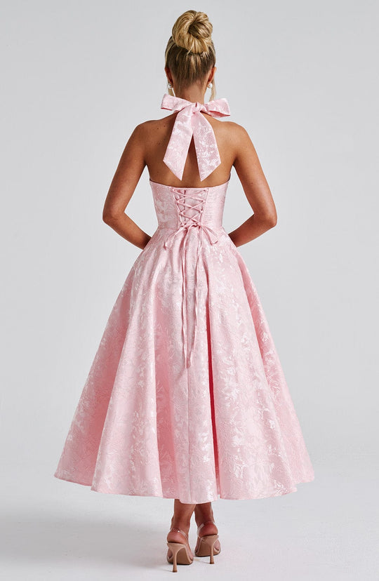 Halter Neck Satin Midi Dress | A-Line Silhouette