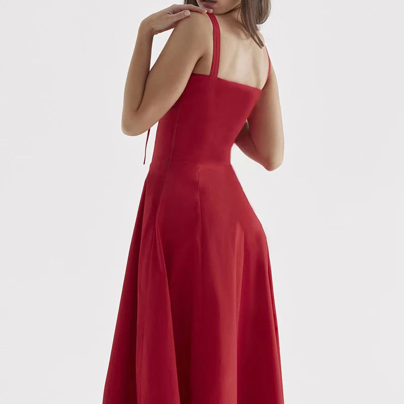 Aurora Floral Corset Midi Dress | Sweetheart Neckline. Slit Skirt. Spaghetti Straps