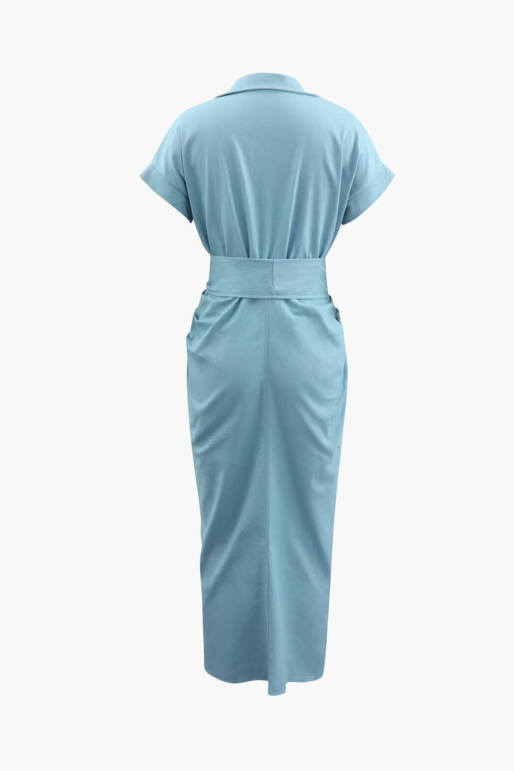 Pleated Waist Tie Midi Shirt Dress