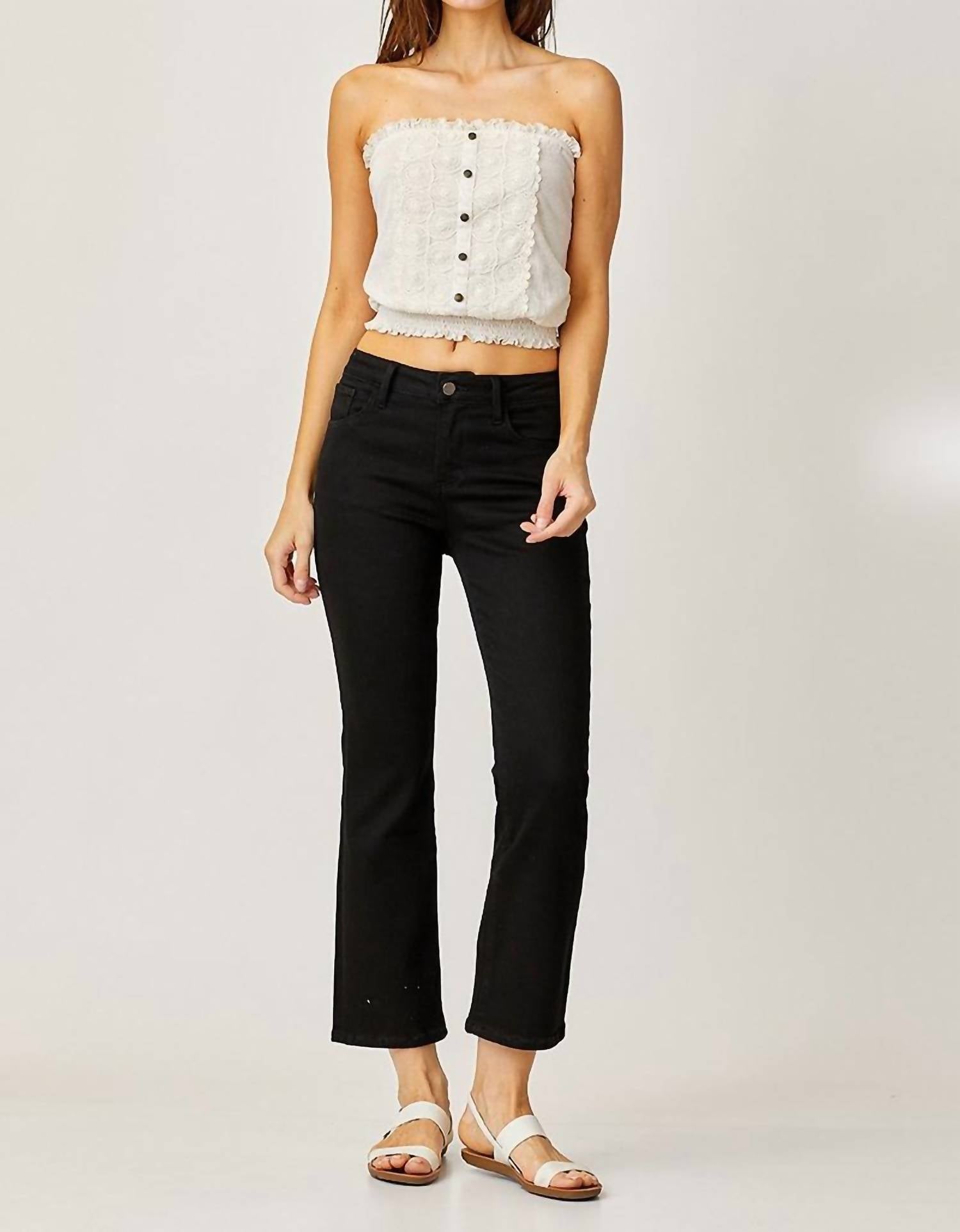 Risen - Dominique Mid Rise Crop Straight Jeans