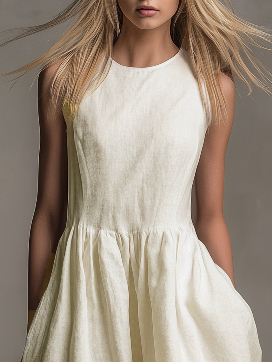 Elegant. Retro. Comfortable Round Neck Sleeveless Midi Dress