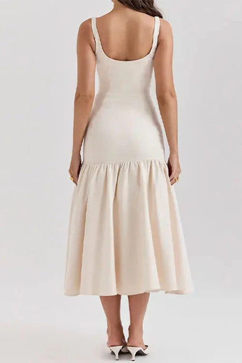 U Neck Sleeveless Ruffle Bodycon Midi Dress
