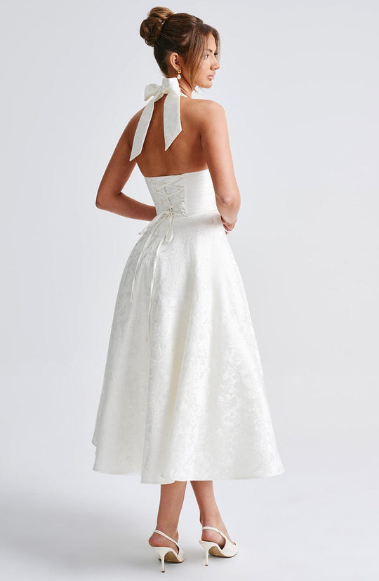 Halter Neck Satin Midi Dress | A-Line Silhouette