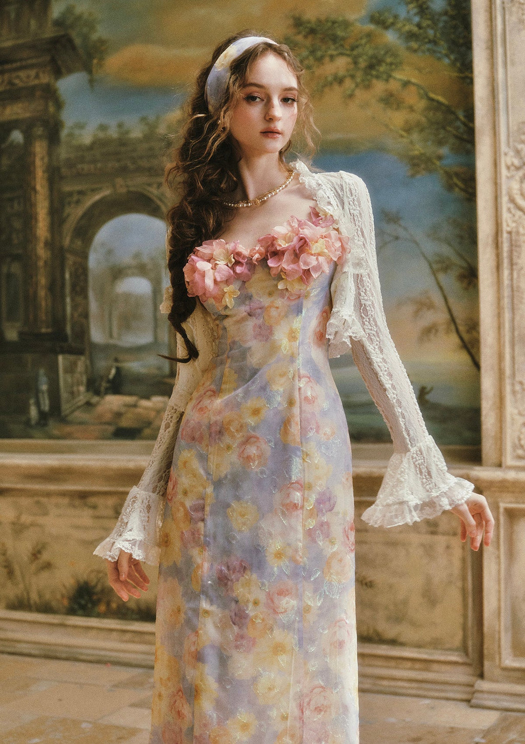 Oil Paint Floral Court Dress