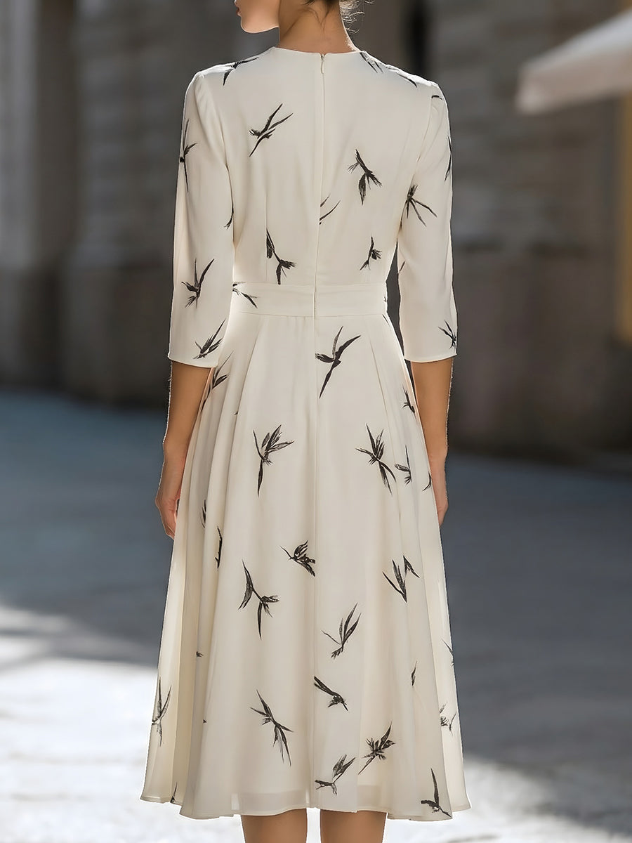 Printed Wrap-Style Midi Dress