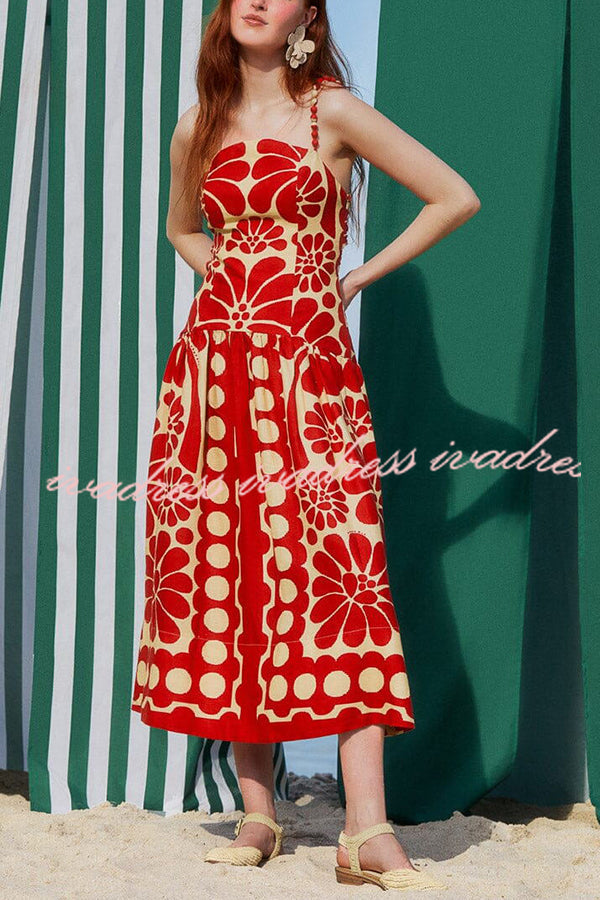Vivid Dreams Unique Ethnic Print Slip Midi Dress