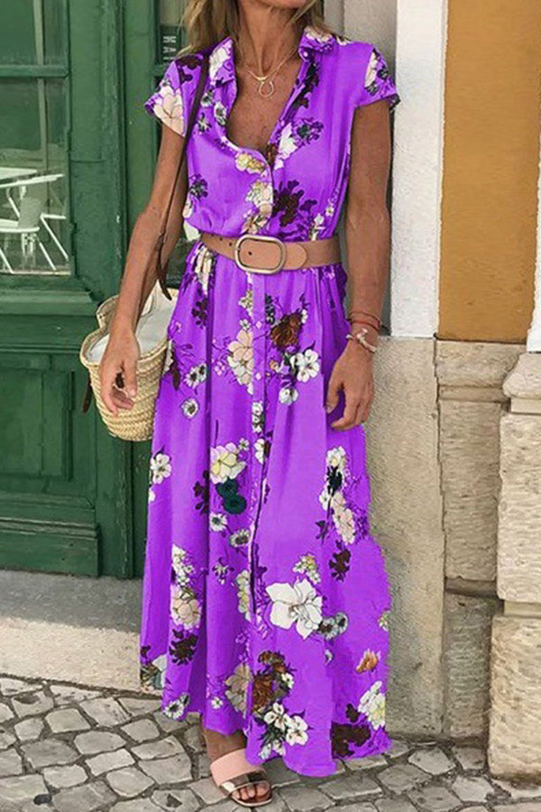 Foxy Lady Floral Shirt Midi Dress (belt Included)