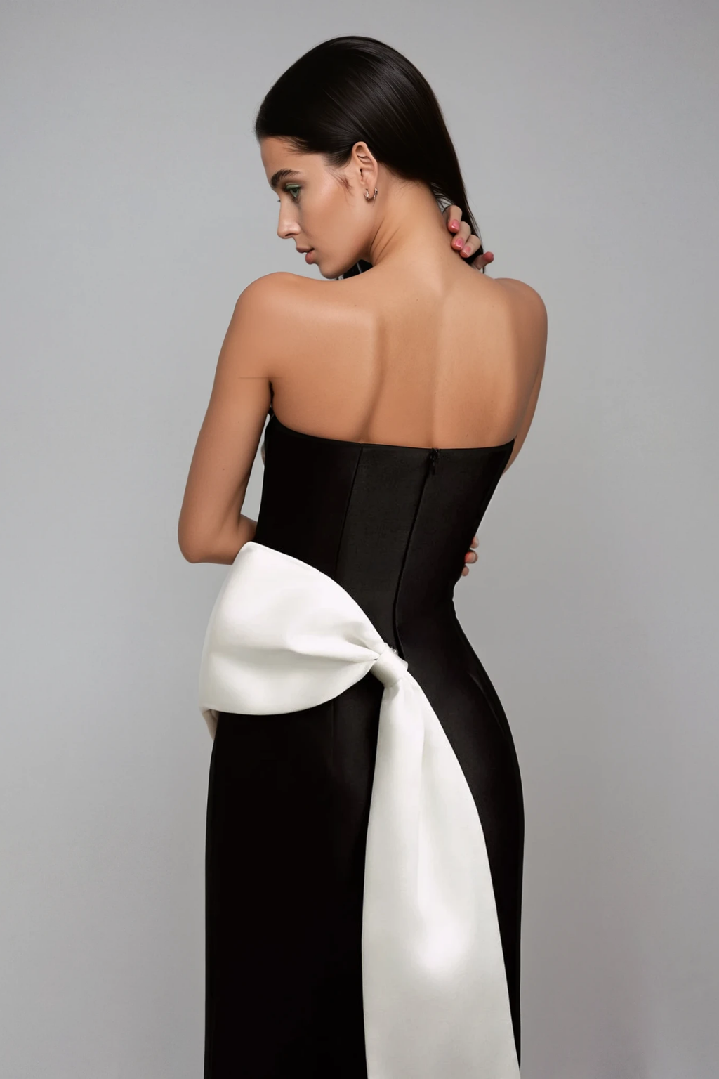 Daniele Strapless Bow Satin Maxi Dress