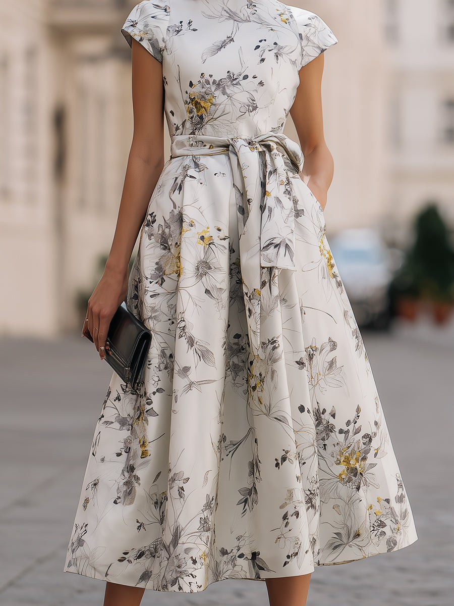 Floral Tie Waist Midi Dress