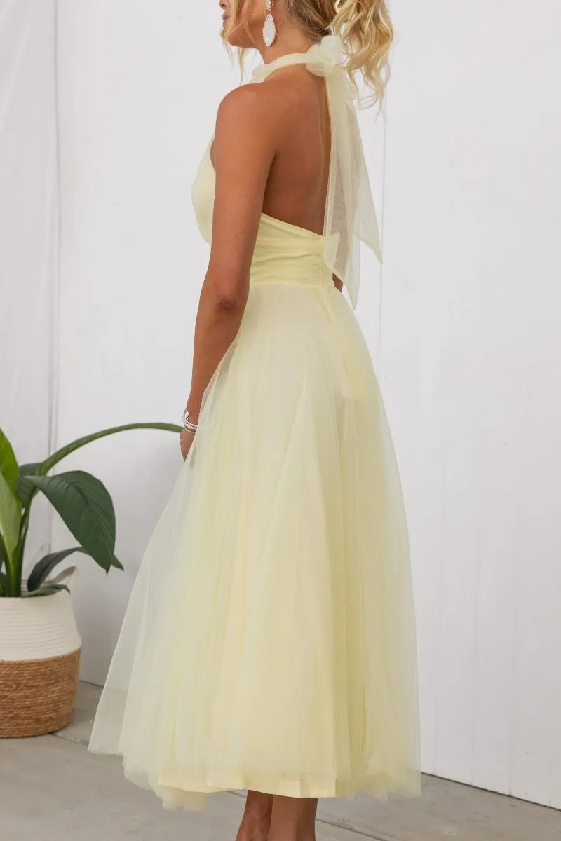 Fairy Vibes Tulle Gathered Detail Halter Maxi Dress