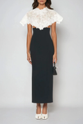 Domnica Lace Shawl Embroidered Split Midi Dress