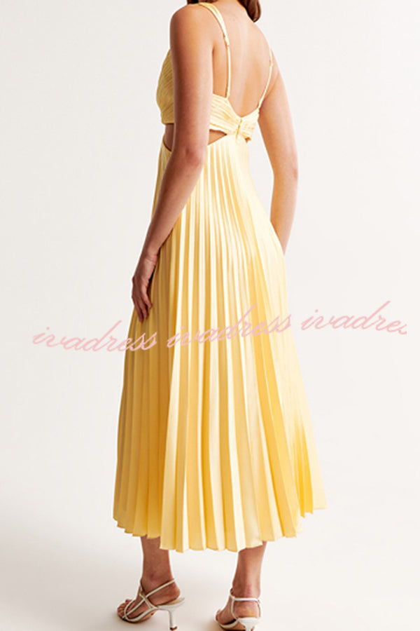 Summer Social Stain Pleated Cutout Waist Loose Midi Dress