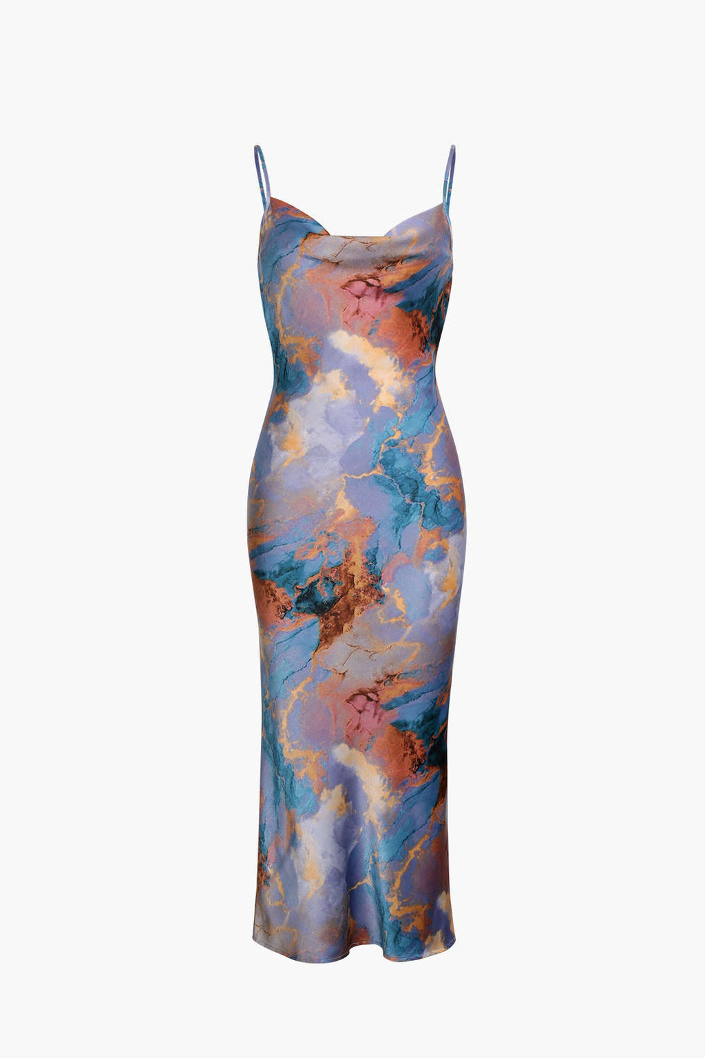 Abstract Print Fitted Midi Slip Dress