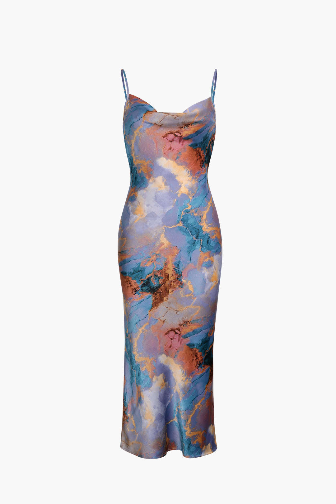 Abstract Print Fitted Midi Slip Dress