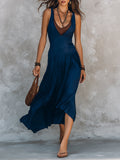 Retro Tencel Faux Two-piece Sleeveless Midi Dress