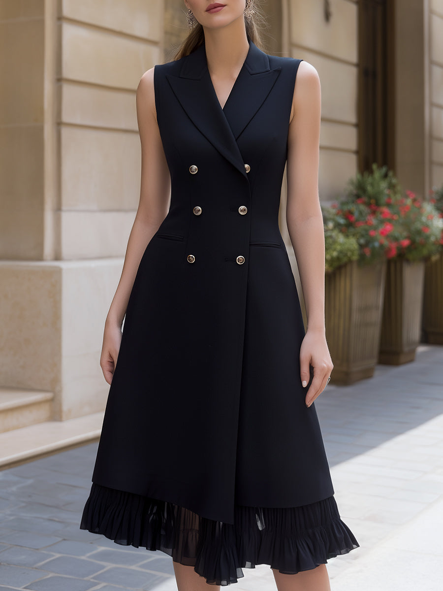 Sleeveless Double-Breasted Tailored A-Line Midi Dress