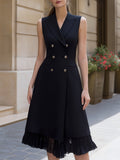 Sleeveless Double-Breasted Tailored A-Line Midi Dress