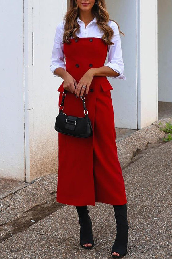 Admire Solid Color Pocket Button Back Zip Off Shoulder Midi Dress