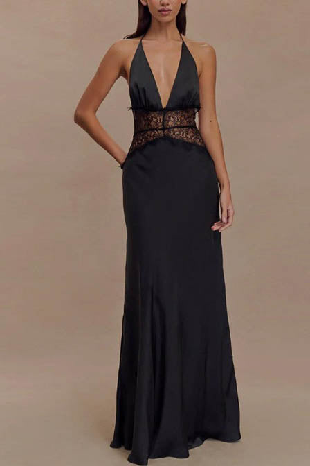Halter Patchwork Backless Sexy Maxi Dress