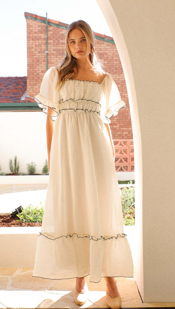 Off Shoulder Ruffle Sweet Midi Dress