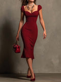 Elegant Vintage Striped Body-Shaping Midi Dress