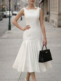 Square-Neck Fitted Midi Dress With Flared Hem