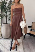 Strapless Ruched Pleated Dress
