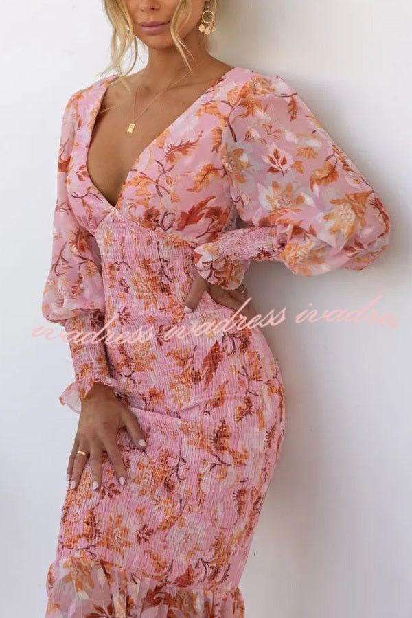Garden Gathering Floral Smocked Waist Midi Dress