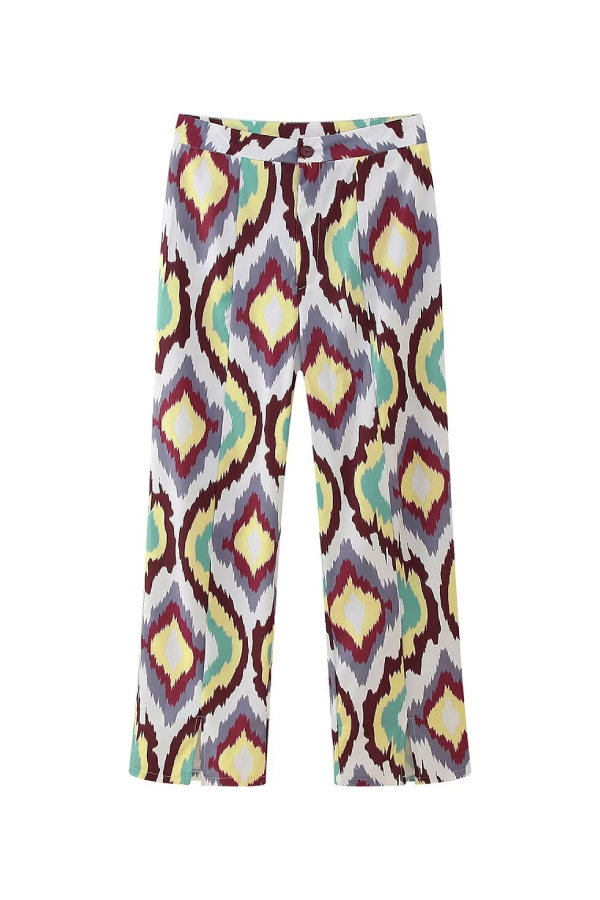 Printed Single-Breasted Cotton Jacket + Casual Trousers Set