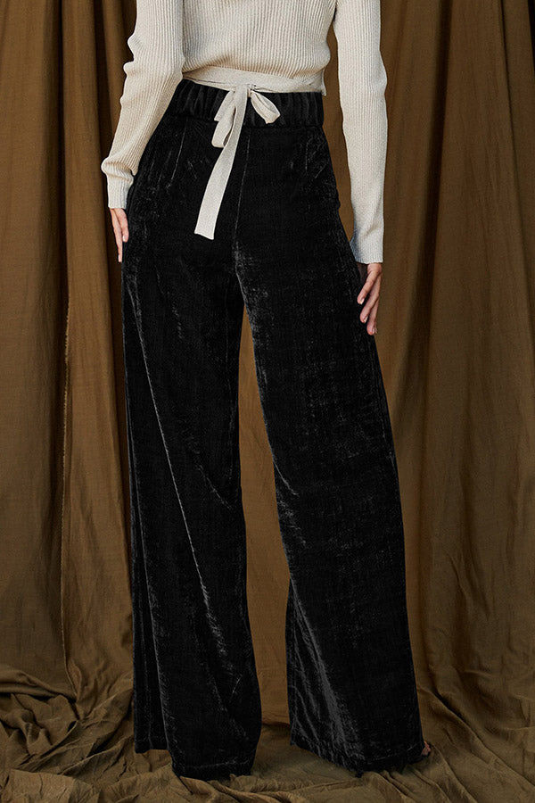 Gold velvet draped wide-leg pants. loose casual pants