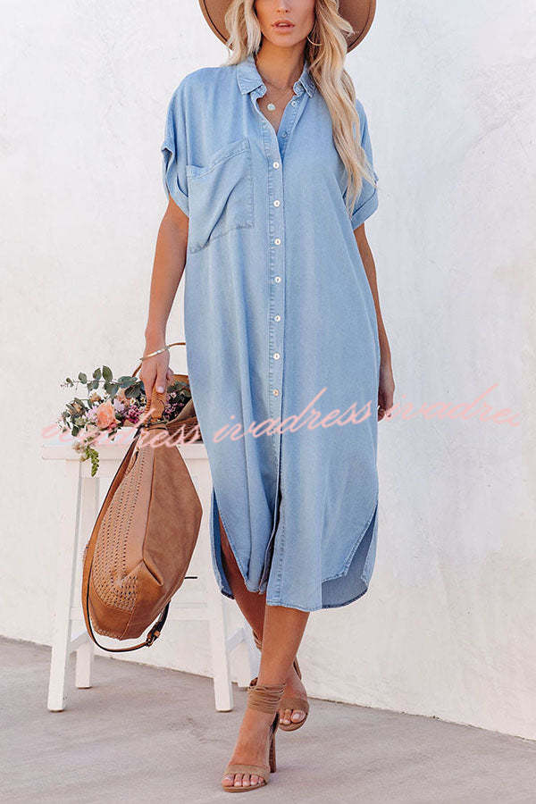 Rita Pocketed Tencel Button Down Midi Dress