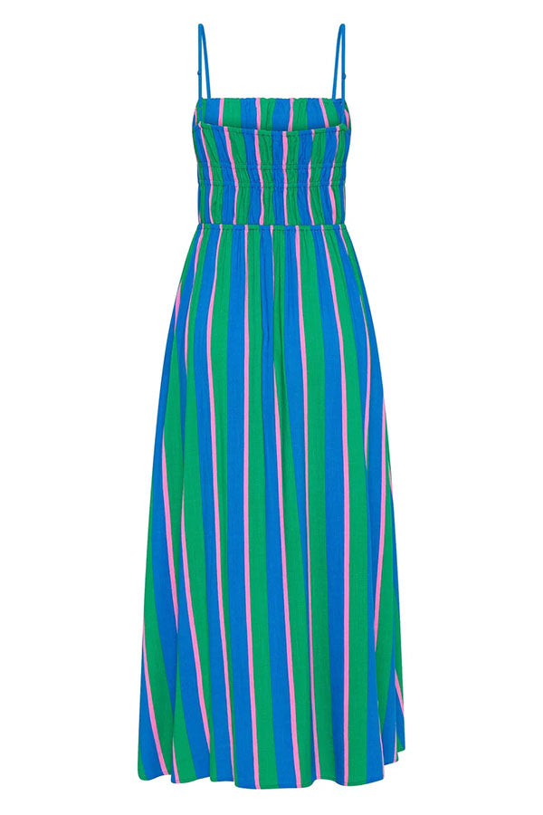 Gigi Linen Blend Stripe Elastic Bodice Pocket Loose Midi Dress