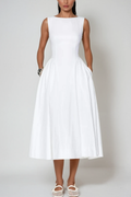 Argyle Ruffle Backless Midi Dress In White