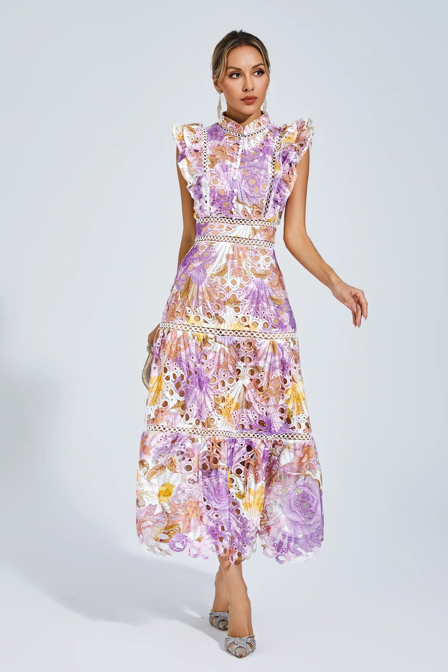 Ayleen Purple  Hollow Sleeveless Midi Dress