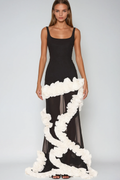 Beckah Mesh Ruffle Asymmetric Maxi Dress