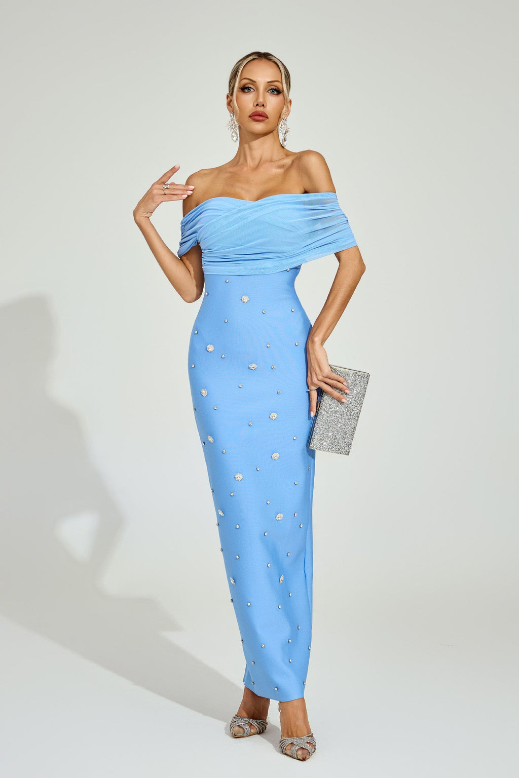 Bishop Light Blue Off - Shoulder Midi Dress