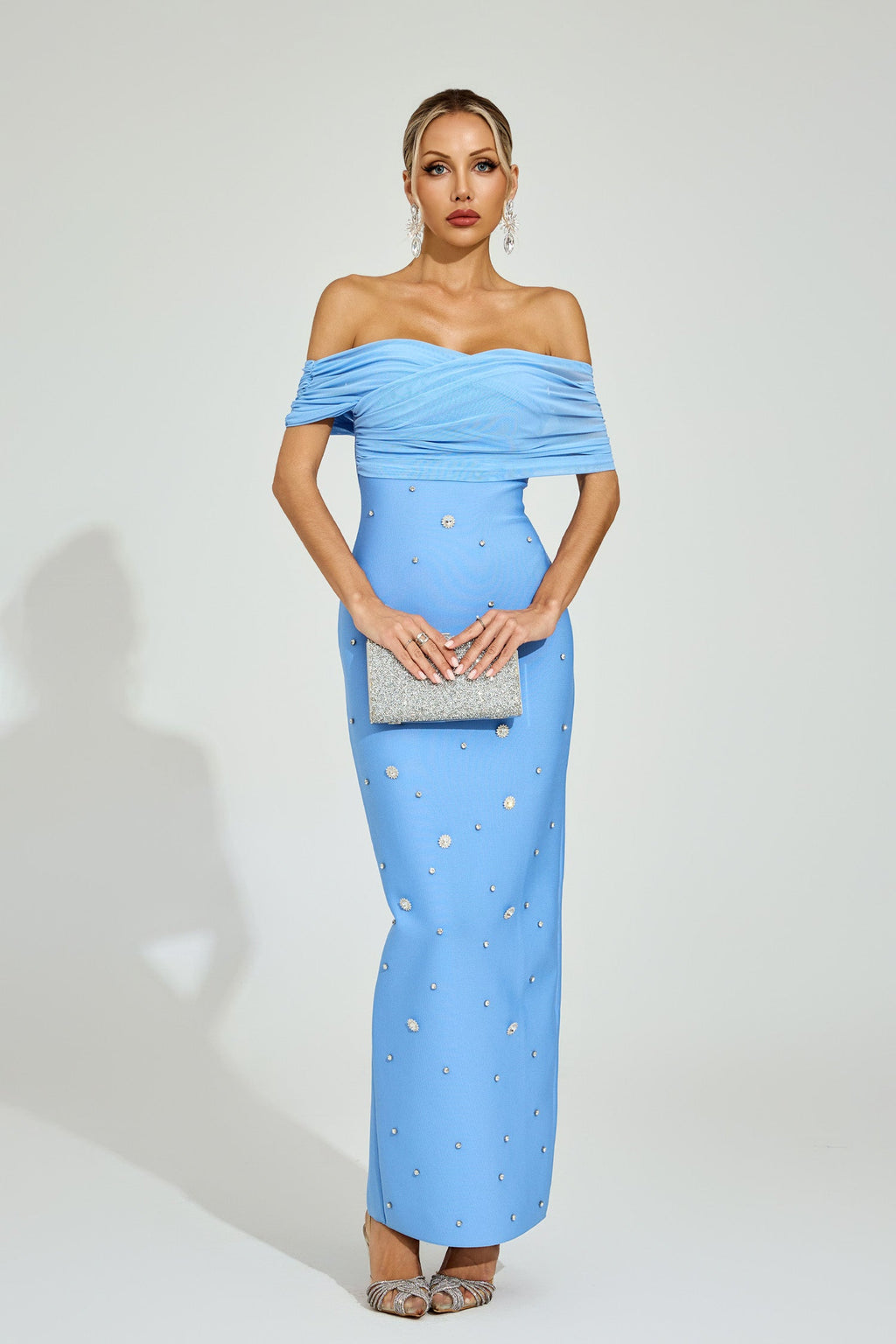 Bishop Light Blue Off - Shoulder Midi Dress