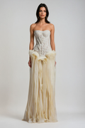 Blerta Strapless Corset Mesh Maxi Dress