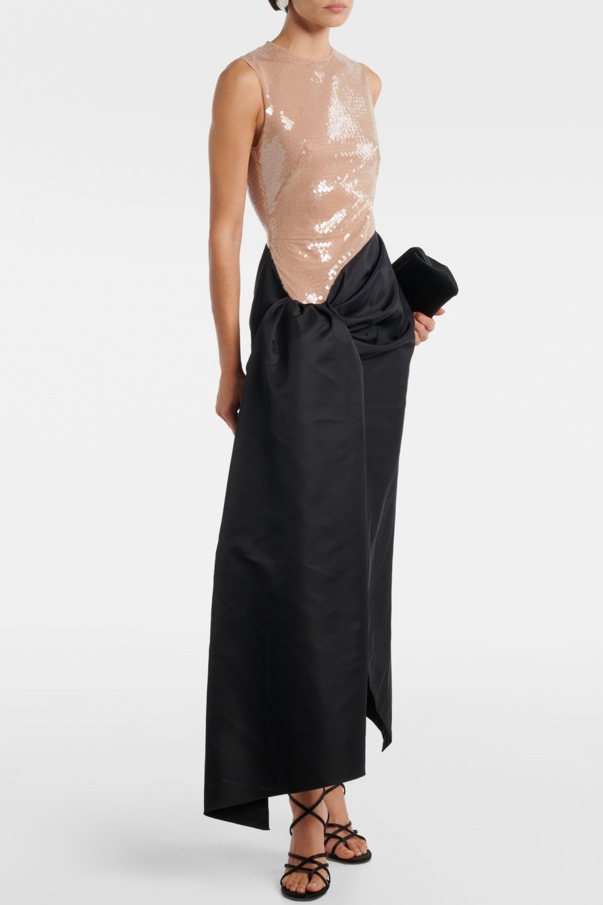 Buber Sequin Sleeveless Draped Midi Dress
