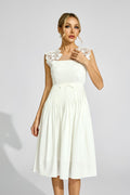 Burns White Lace Embellished Midi Dress