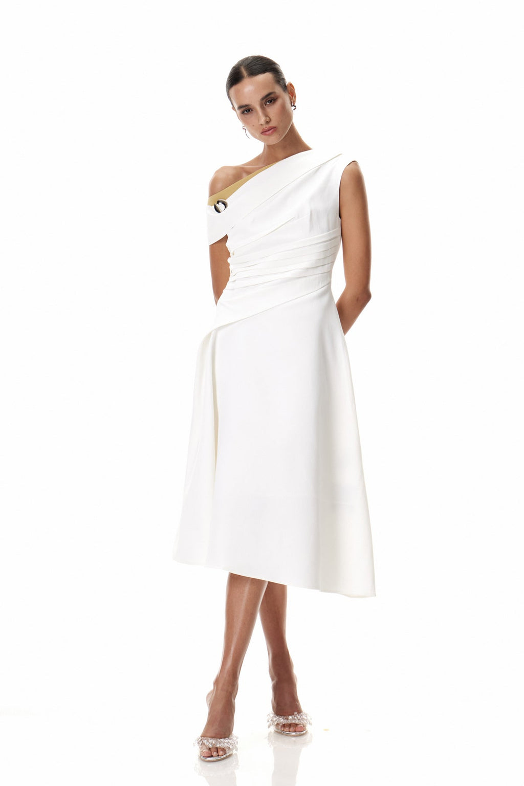 Cambyses One Shouder Ruch Midi Dress