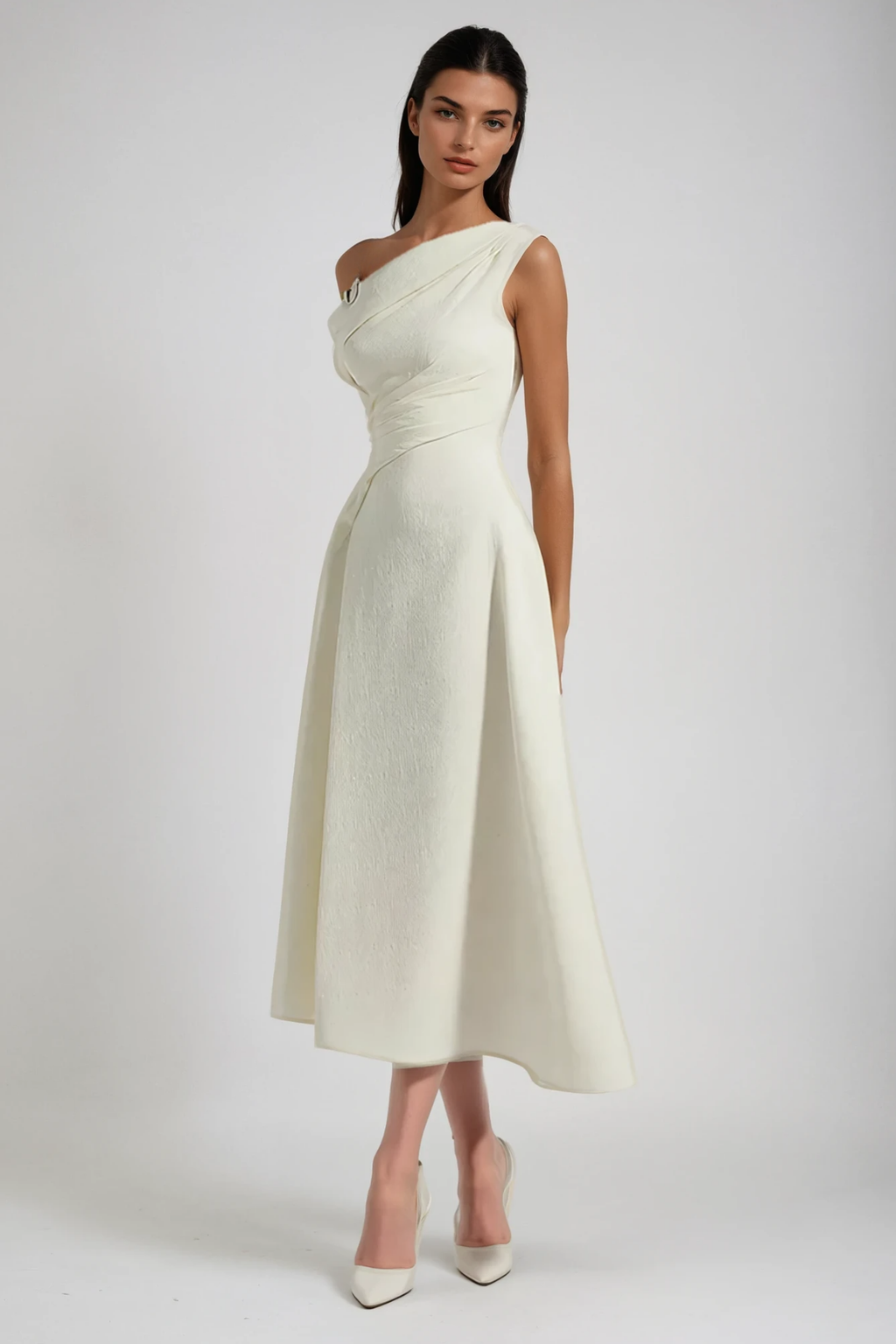 Cambyses One Shouder Ruch Midi Dress