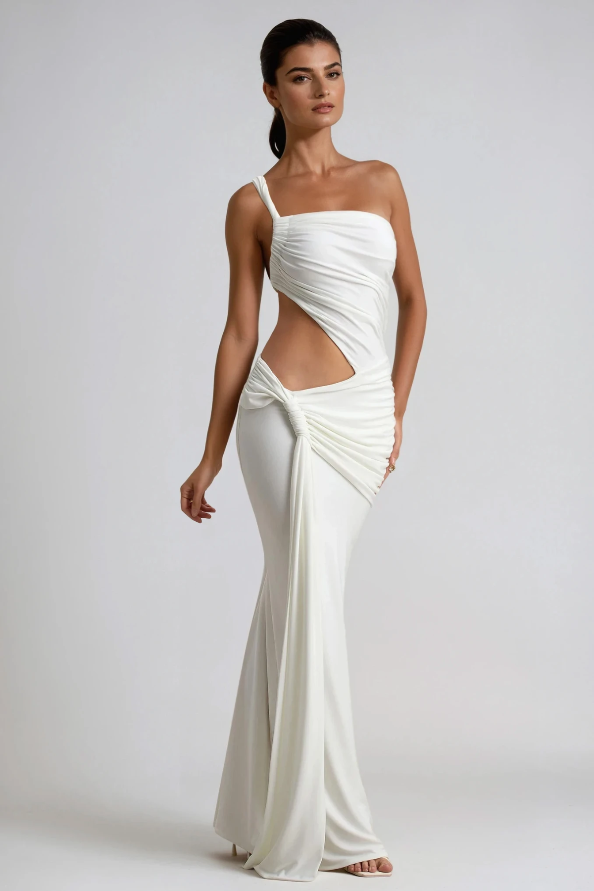 Candy Cutout Asymmetric Ruch Maxi Dress