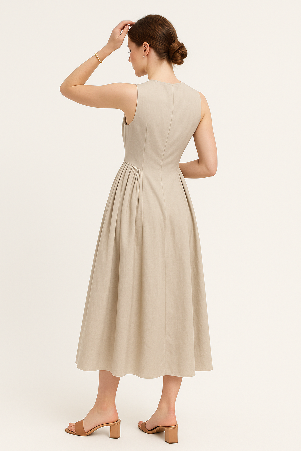 Sleeveless Midi Dress | Keyhole Cutout and Pleated Skirt