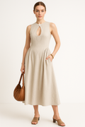 Sleeveless Midi Dress | Keyhole Cutout and Pleated Skirt
